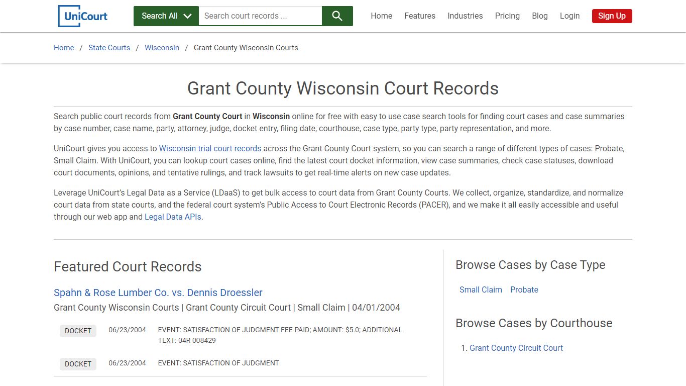 Grant County Wisconsin Court Records | Wisconsin | UniCourt