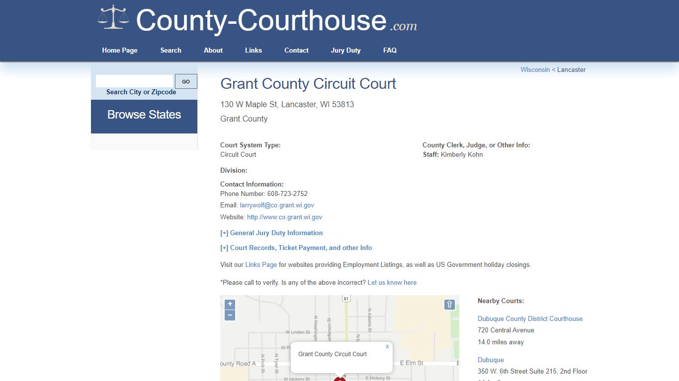 Grant County Circuit Court in Lancaster, WI - Court Information